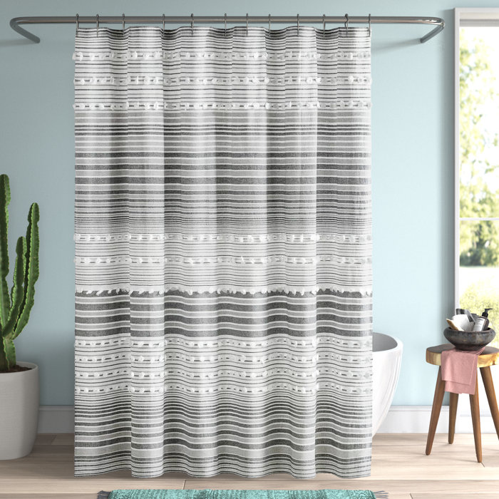 Mistana™ Teen Aadhya 100 Cotton Yarn Dye Shower Curtain with Pom Poms